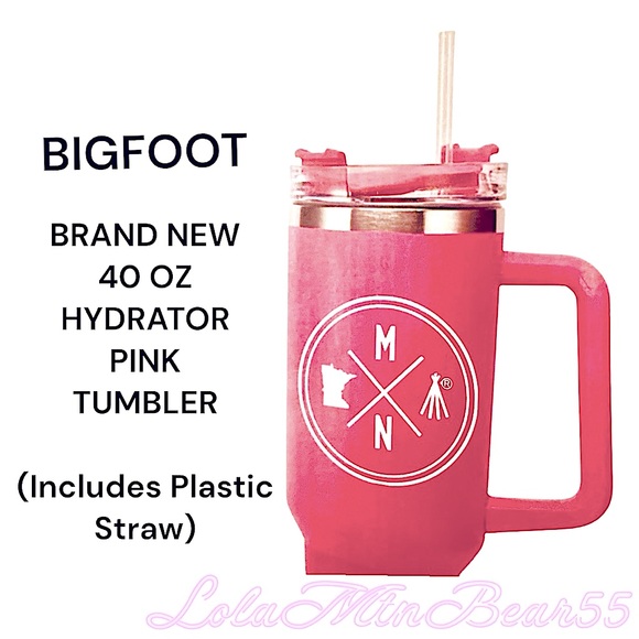 BIGFOOT BRAND NEW 40 OUNCE PINK TUMBLER WITH PLASTIC STRAW INCLUDED-INSULATED - Picture 5 of 9